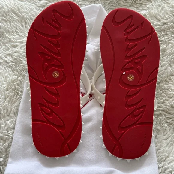 Christian Louboutin White Sandals Textured Sole - Picture 2 of 2